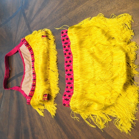 Weissman Yellow and Pink Fringe Dance Costume Adult Medium - Picture 5 of 8